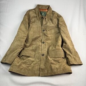 Orvis Mens XL Tan Suede Leather Field Coat Quilted Lining Barn Jacket Brown